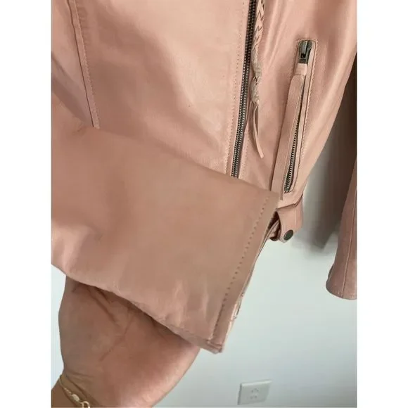 MUUBAA London Pink Biker Sheep Leather Jacket Size 6 - Picture 3 of 10